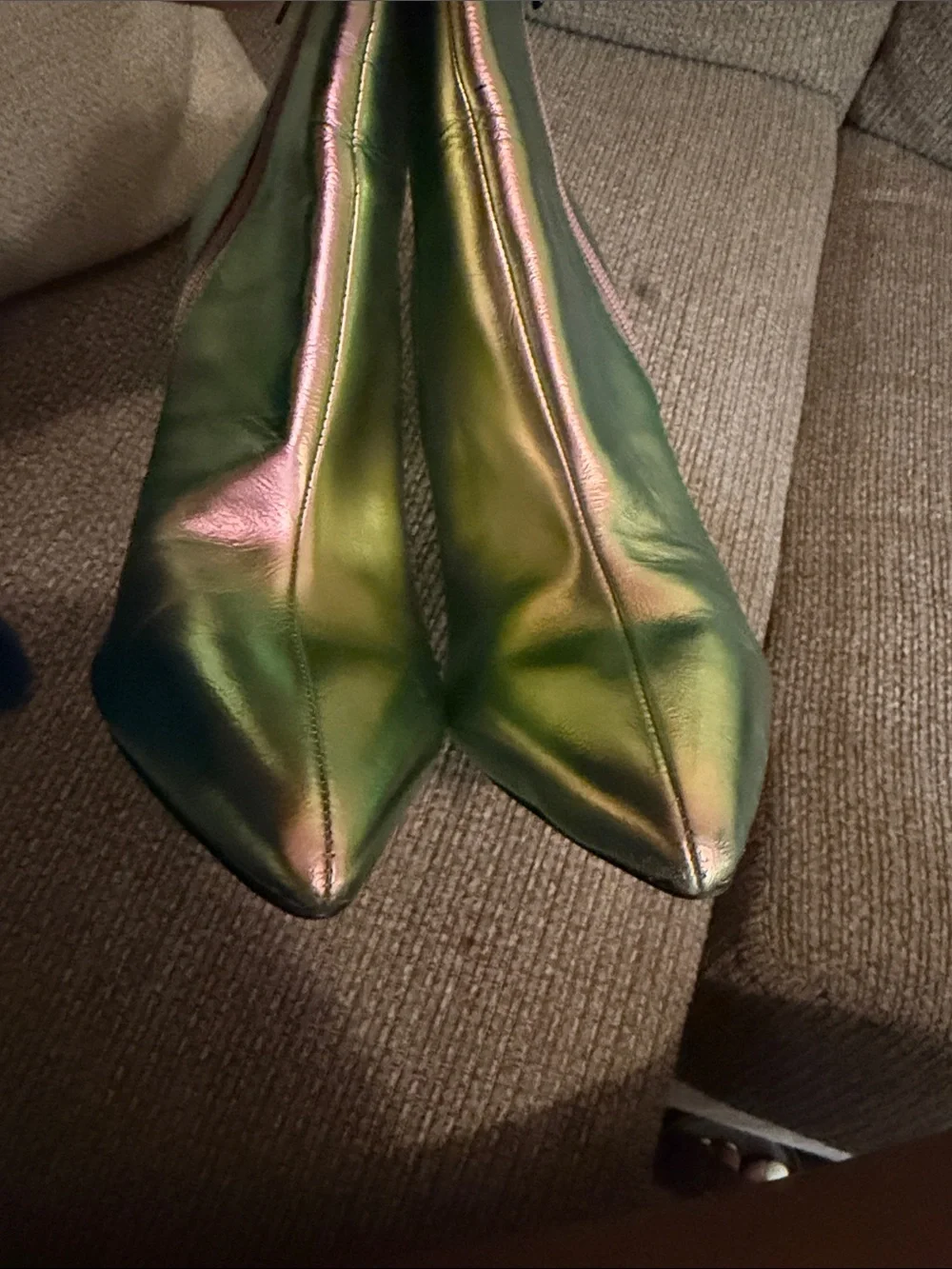 Nine West Iridescent Pink and Silver Pointed-Toe Ankle Boots